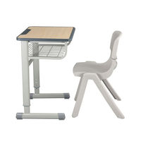 Ensemble de mobilier scolaire avec bureau réglable en hauteur en métal et bois et chaise en plastique, fourni directement par l'usine