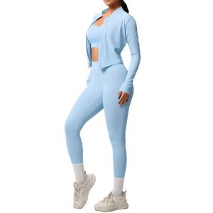 Conjuntos de Yoga para Mujer, Diseño Sólido, Transpirables, Cintura Elástica, 2 Piezas, Buena Calidad, Entrega Rápida, Nuevo Diseño - Product Image 3