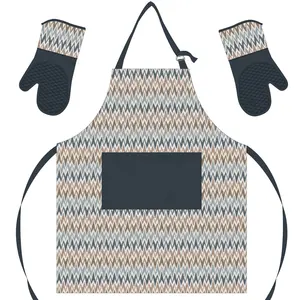 Autumn winter styles Ripple pattern apron brown oven mitt silicone glove 1-set custom logo kitchen cooking adjustable textiles