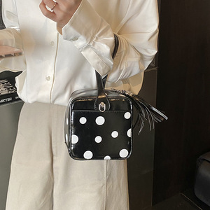 Custom Polka Dot Handbag With Tassel Decor Fashion Microfiber Shoulder Bag For Daily Use - Product Image 5