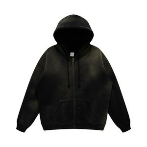 H5538 Streetwear Style Wholesale Custom Heavyweight Solid Color Vintage Acid Washed Zip up Hoodies Oversized Hoodies - Product Image 1
