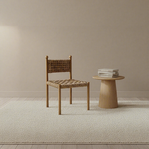 كرسي بابلو من الخشب الصلب بتصميم بيت ريفي فرنسي ، مقعد أعشاب البحر الأصلي منسوج يدويًا ، أثاث غرفة طعام وابي سابي مريح - Product Image 1