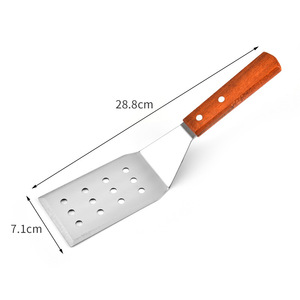 Нержавеющая сталь антипригарный кухонный шпатель с прорезями, с деревянной ручкой, уличный гриль, аксессуары для кемпинга, дома - Product Image 2