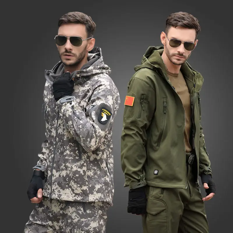 US Camouflage Combat Uniform Softshell Tactical Men Jacket Warm Hoodie Wholesale Customized