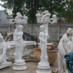 โคมไฟหินแกะสลักรูปหญิงสาวโบราณขนาดเท่าคนจริงสำหรับภายนอกอาคาร รูปปั้นหญิงสาวแกะสลักสวยงาม โคมไฟหินอ่อนสีขาว - Product Image 2