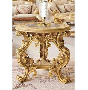 Classic Teakwood Antique Gold <b>Round</b> <b>Stool</b> Handcrafted Solid Wood Decorative Furniture for Living Room & Bedroom - Product Image 2