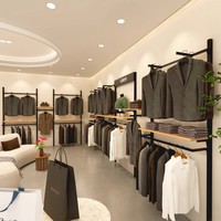Présentoir d'intérieur sur mesure pour boutique de vêtements masculins avec porte-vêtements mural et présentoir de comptoir Stone Island