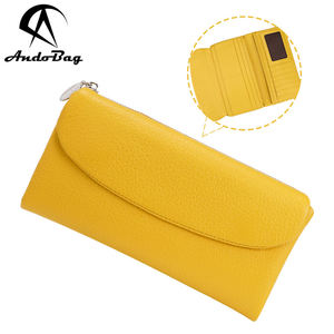 Portefeuilles longs AndoBag pour femmes en cuir de vache véritable, pochette de mode, porte-monnaie, porte-cartes, couleur unie simple, pince à billets 1489 - Product Image 1