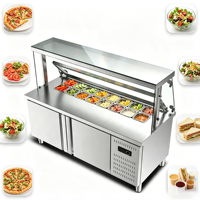 Réfrigérateur à salade professionnel de haute qualité en acier inoxydable à température unique avec couvercle en verre, 2 portes, dégivrage automatique, numérique