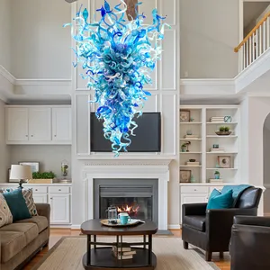 Hand Blown Glass Chandelier Lighting Blue Murano Glass Modern Art pendant lamp Chandelier Villa Decor