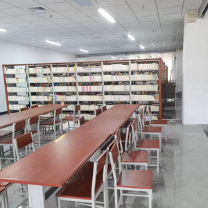 Table de lecture Enze Metals en acier et bois, mobilier de bureau et de bibliothèque, ensemble de chaises pour 6 personnes ou plus - Product Image 1