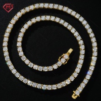 Chaîne Tennis en Moissanite Plaqué Or 3-5MM VVS, Bijou en Argent 925 Effet Diamant Glacé, Collier Chaîne Tennis en Moissanite