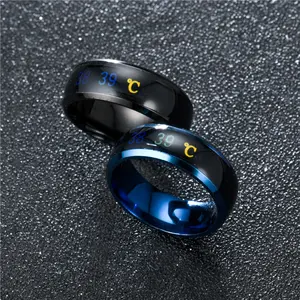 New Smart Number Design Polished Customized Titanium Steel Temperature Measuring Ring Intelligent Sensor Body Temperature Ring