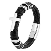 Bracelet en cuir tressé personnalisé, design rétro punk croisé en acier inoxydable, pour e-commerce transfrontalier L20299