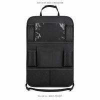 Sac de rangement pour siège arrière de voiture, organisateur multi-poches, support pour tablette et téléphone, poches en filet pour gobelets et bouteilles, voyage en famille, noir