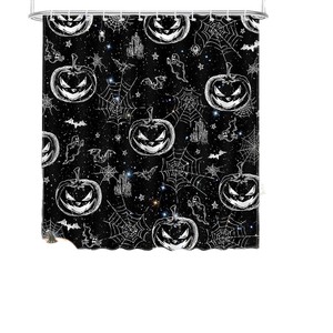 Black Halloween Jack Lanterns Polyester Shower Curtain Bathroom Curtain Digital Print Waterproof Custom Print Wholesale Modern 2 - Product Image 5