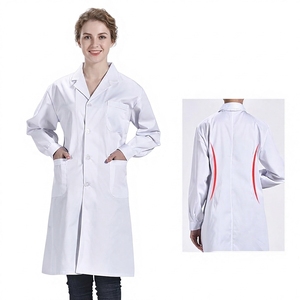 <span class=keywords><strong>Camice</strong></span> da Laboratorio in Cotone e Poliestere Dobby Bianco, Maniche Lunghe con Logo, per Studenti, Farmacisti, Ospedali, Medici, Estetisti e Personale Medico - Product Image 1