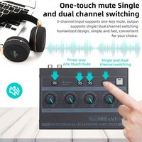 Amplificateur de casque professionnel mini 4 canaux noir avec boîtier métallique, entrée ligne et adaptateur d'alimentation externe pour usage domestique/club