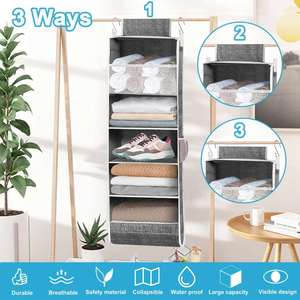 Foldable Fabric Hanging <b>Storage</b> Organizer 5 Shelves <b>Collapsible</b> Hanging Closet Shelves Hanging Organizer - Product Image 5