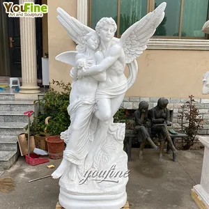 Lebensgroße Garten dekoration im Freien Hand geschnitzte Marmorstein Engel Liebe Skulptur Statue