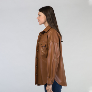 Veste décontractée chaude pour femme en cuir PU à manches longues avec boutons et poches pour l'automne et l'hiver - Product Image 6
