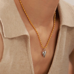 Collar de Moda para Mujer, Joyería Fina, Collar Personalizado con Cuentas de Acero Inoxidable Chapadas en Oro, Colgante de Corazón - Product Image 4