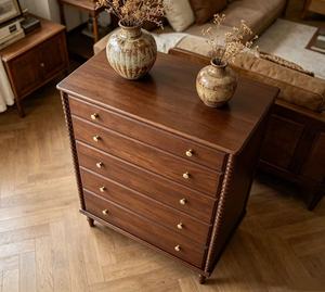 Traditional Solid Wood 5-Drawer <b>Chest</b> Cabinet Antique Finish Bedroom <b>Storage</b> Furniture - Product Image 2