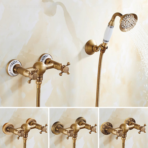 Robinet européen en laiton brossé à double poignée, ensemble de douche mural avec tête de douche, cartouche céramique, jets cascade/pluie/brume, pour appartement, <span class=keywords><strong>WC</strong></span> - Product Image 2
