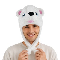 Bonnet d'hiver blanc en peluche 3D motif ours polaire avec cache-oreilles et pompons, en fausse fourrure douce, idéal pour cadeau, fête, vente en gros et approvisionnement en vrac