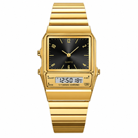 Reloj Analógico-Digital Cuadrado Clásico con Alarma, Unisex, Esfera Multicolor, Caja de Aleación de Zinc, Acero Inoxidable, Resistente al Agua 3BAR
