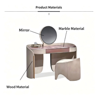 Coiffeuse de luxe italienne avec miroir et tabouret, rangement créatif, en bois et marbre, pour chambre à coucher