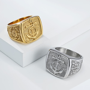 Anchor <b>Titanium</b> Steel <b>Ring</b> Men's Geometric Shape Gold Color Gift Jewelry - Product Image 4