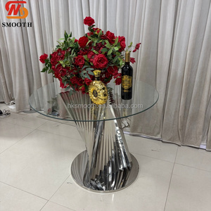 SMOOTH Latest Twist Base Round Glass Dessert <b>Table</b> Modern Stainless Steel Flower Cake <b>Table</b> for Wedding Home Use - Product Image 4
