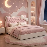 Rosa Kinderzimmermöbel Gepolstertes Bett mit Stauraum und Endöffnungs-Hebemechanismus
