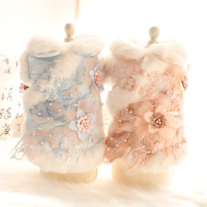 Pet Tang Suit Coat Floral Pattern Light Blue Pink Polyester Four Seasons Dog <b>Cat</b> <b>Clothes</b> - Product Image 1