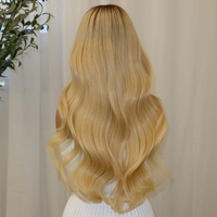 Perruque Lace Front Blonde de Luxe 100% Cheveux Humains Longue Ondulation Souple Blond Miel Raie Centrale Sans Colle Pré-Plumée Ligne de Cheveux Naturelle