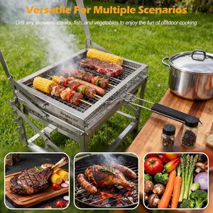 Barbecue au charbon Ergocar, multifonctionnel, portable, rotatif, hauteur réglable, aération, <span class=keywords><strong>plateau</strong></span> à charbon à 4 niveaux, pour fumer, pique-niques - Product Image 2