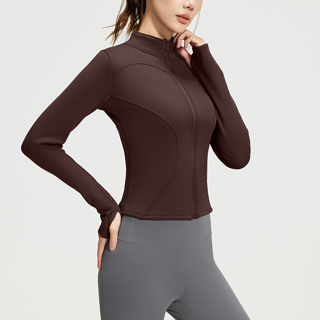 Zipper Cardigan Yoga Top Women's Stand up Collar Slim Fit and Slimming Elastic Long Sleeved Autumn and Winter Warm Sports Top