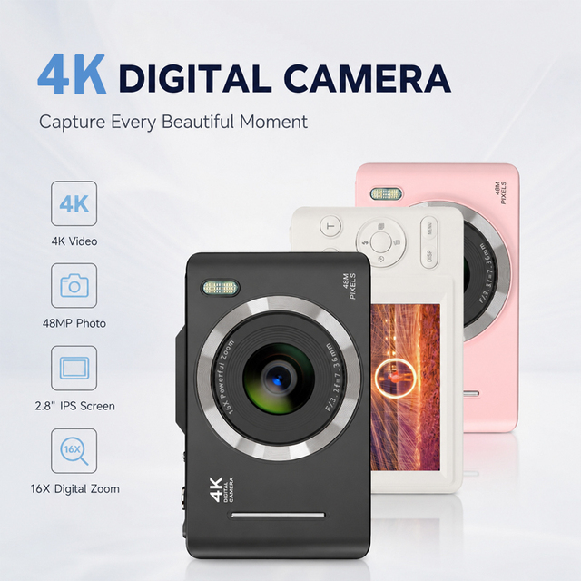 Portable Student Photography Camera 4K Video 48MP Autofocus 16x Optical Zoom 700mAh Battery SD MP3 Player for Classroom Gift