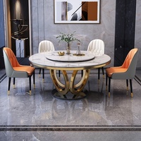 Luxuriöses Elegantes Design Hitzebeständige Marmor-Tischplatte Rund mit Drehplatte Modernes Esszimmer-Set für Zuhause und Hotel