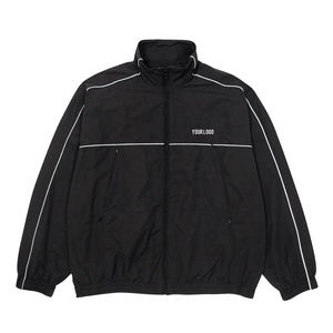 Veste coupe-vent personnalisée en polyester et nylon pour homme, impression numérique, noir et gris, fermeture éclair intégrale, col montant, veste de sport de qualité supérieure - Product Image 1