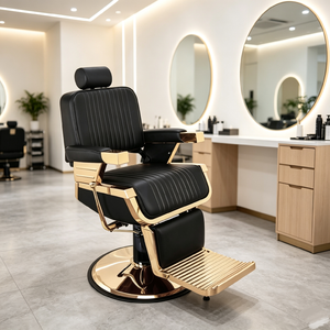 Poltrona Reclinabile Nera e Oro per Salone con Schienale Regolabile e Supporto Lombare, Design Elegante, Sedia per Parrucchiere Resistente - Product Image 1