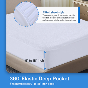 Protège-matelas imperméable antibactérien en tissu éponge 100% coton <span class=keywords><strong>de</strong></span> qualité supérieure, avec sangles élastiques, design uni, 200TC, lavable en machine - Product Image 3