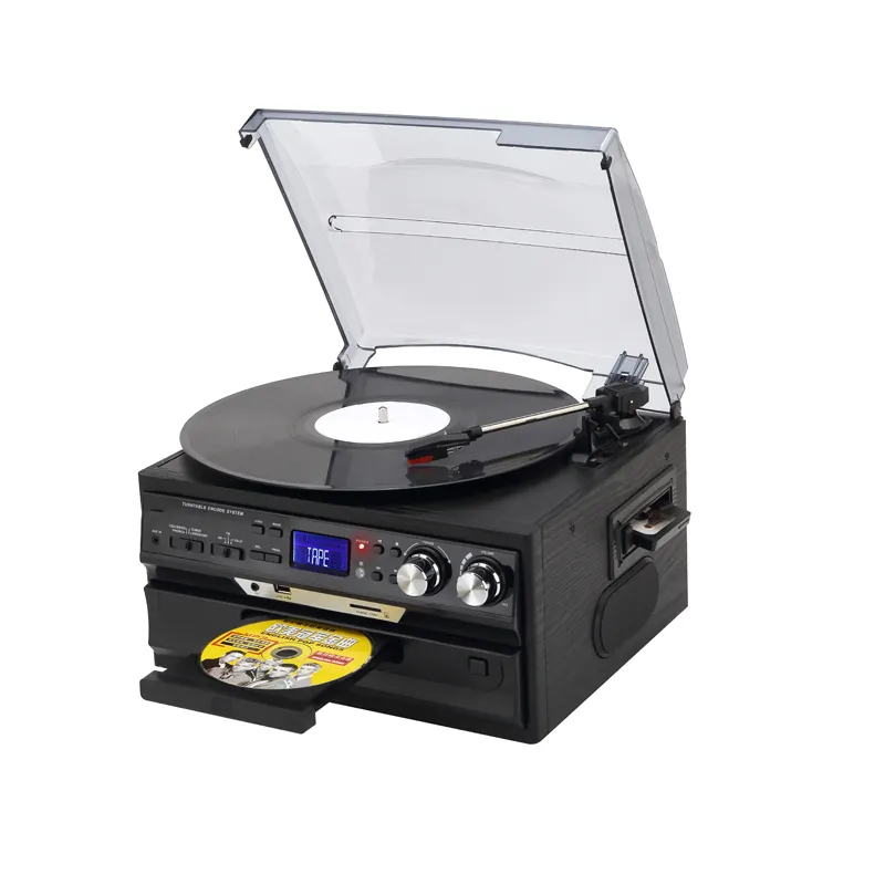 CE Free Customs Clearance Vinyl-Plattenspieler mit CD-Player Kassetten aufzeichnung und Player USB SD FM-Radio