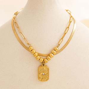 Fashionable Double-Layer Stainless Steel Bracelet 18K Gold Plated Square Pendant Trendy Design Does Not Fade <b>Charm</b> Bracelets - Product Image 4