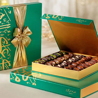 Boîte cadeau de luxe musulmane pour l'Aïd Moubarak et le Ramadan avec séparateurs, laminage mat et gaufrage, emballage recyclable pour le chocolat