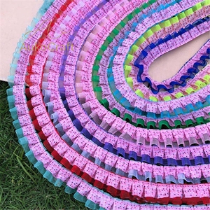 Kain Organza Tulle Poliester 25mm DIY dengan Pinggiran Rajut, Lipit, Motif Titik Pink, Pita untuk Gaun, Kostum, Dekorasi, Rumbai Berlapis 2 - Product Image 3