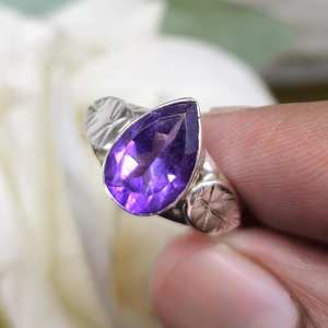 Bague Boho en argent sterling 925 faite à la main de style classique en forme de poire améthyste bague de déclaration pour les fêtes - Product Image 4