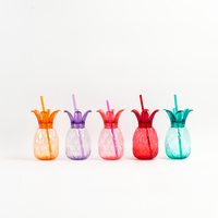 Mug en plastique transparent de 350 ml en forme d'ananas avec couvercle et paille pour boissons fraîches d'été et fêtes