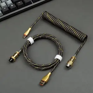 New fashion drop shipping high quality coiled aviator cable aviation plug nylon cable coiled usb c cable mechanical keyboard